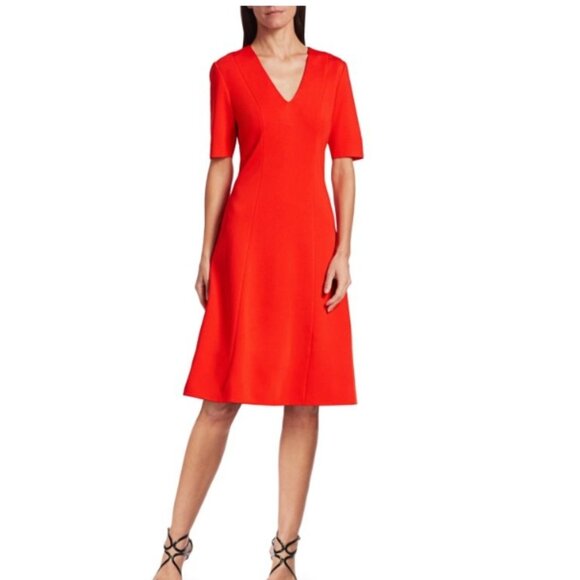 St. John Milano Knit Midi Dress GERANIUM 4 - Picture 1 of 6